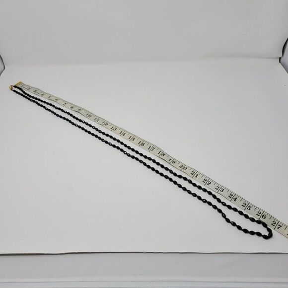 Vintage Signed Austrian Black Glass Beaded Flapper Necklace Oblong Bicone Long - Picture 5 of 13